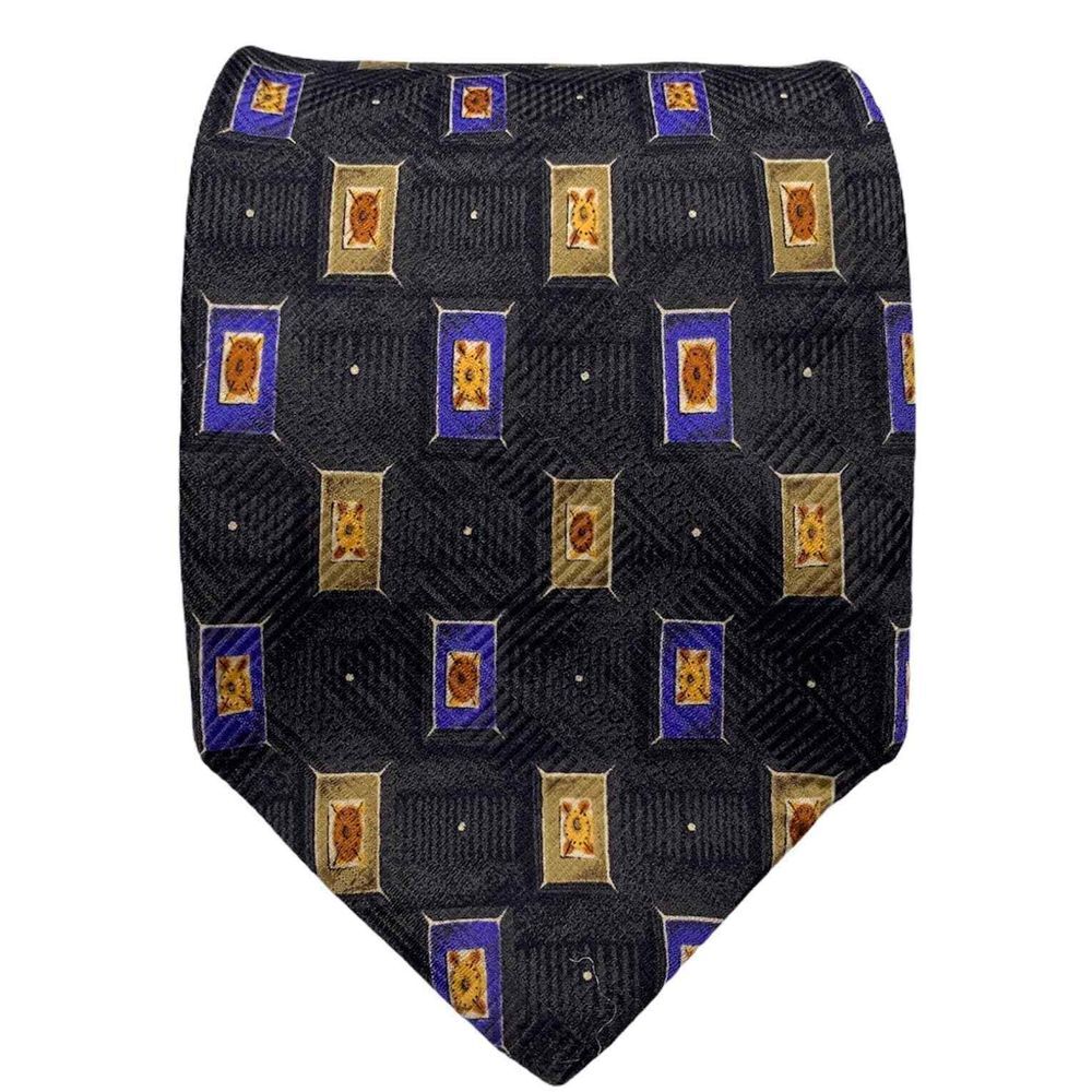 Robert Talbott Tie 100% Silk Gray Yellow Blue Multi Geometric Mens 58"L X4"W